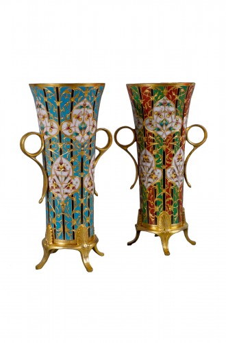 Pair of Trumpet Shaped Byzantine Vases, L.c. Sevin & F. Barbedienne, C1880