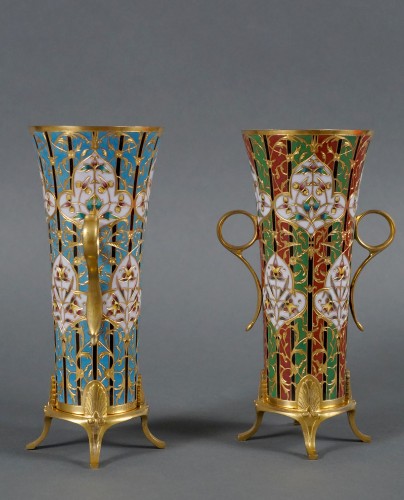 Objet de décoration  - Paire de vases cornets à décor Byzantin L.C. Sevin & F. Barbedienne, France circa 1880