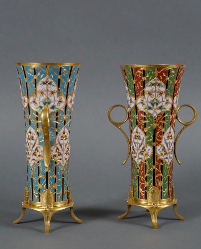 Decorative Objects  - Pair of Trumpet Shaped Byzantine Vases, L.c. Sevin &amp; F. Barbedienne, C1880