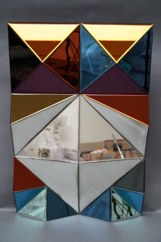 Antiquités - Multicolor Tinted Mirror, &quot;oiseau De Paradis&quot;, O. De Schrijver &amp; Ode Design