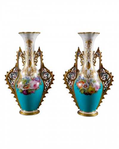 Pair of Oriental Style Vases attributed to Paris Porcelain Manufacture  France c1880