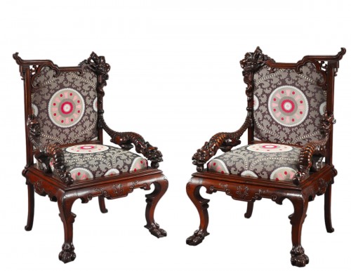 Pair Of Japanese Armchairs, France Circa 1880