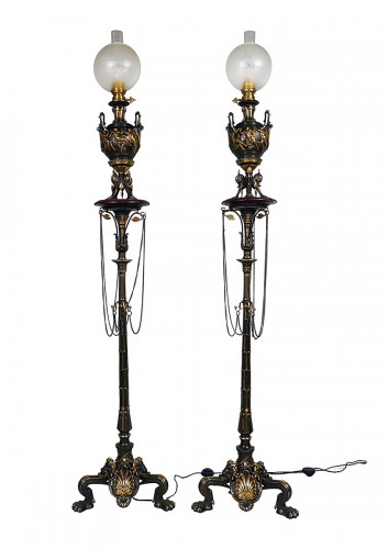 Pair of Neo-Greek Floor Lamps attr. to Lacarrière, Delatour&Cie, France c 1860