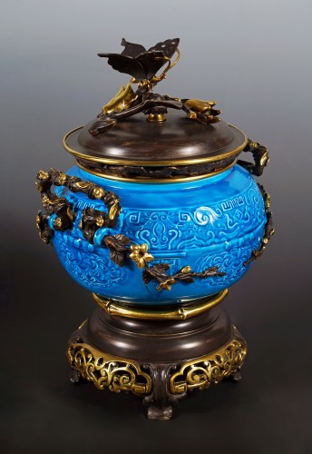 Objet de décoration Cassolettes, coupe et vase - Pot couvert chinoisant, Manufacture de Longwy, France circa 1870