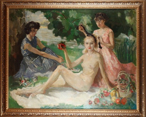 Le déjeuner sur l'herbe, par Titi Gourdon, Ecole Française Circa 1950