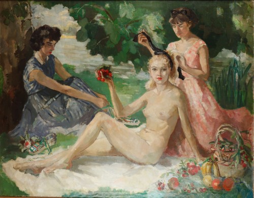 Tableaux et dessins Tableaux du XXe siècle - Le déjeuner sur l'herbe, par Titi Gourdon, Ecole Française Circa 1950