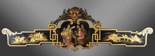 Paire de cantonnières chinoisantes & leurs quatre porte-embrasses, France circa 1870 - Matériaux & Architecture Style 