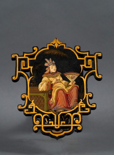  - Paire de cantonnières chinoisantes & leurs quatre porte-embrasses, France circa 1870