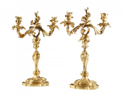 Pair of Gilded Bronze Candelabras, France 19th Century