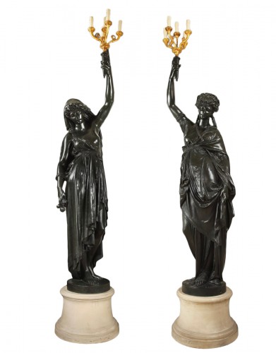 Torcheres "Night" and "Day" by A-E Carrier-Belleuse, France late 19th C.