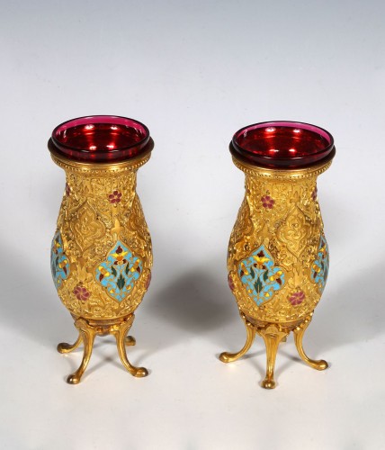 Objet de décoration Cassolettes, coupe et vase - Paire de petits vases Orientalistes par F. Barbedienne, France circa 1880