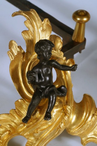18th century - Pair of « Cupids » Andirons, France Circa 1760