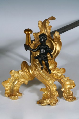 Pair of « Cupids » Andirons, France Circa 1760 - Louis XV