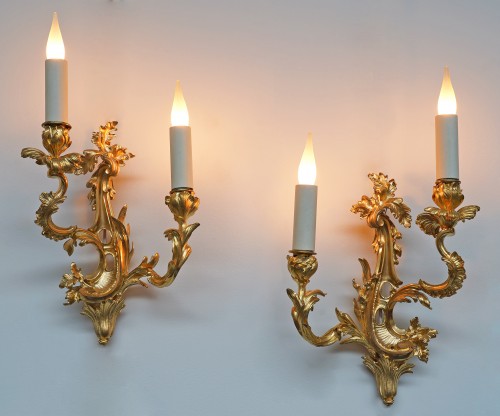 Henri Vian (1860-1905) - Paire d’appliques « Rocaille », France Circa 1890 - Luminaires Style 