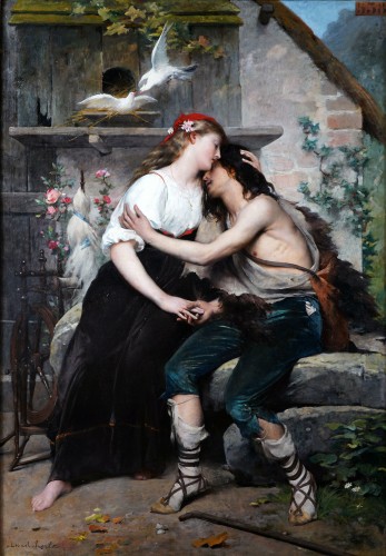 Tableaux et dessins Tableaux XIXe siècle - L’Amour contrarié, signé Lionel Royer et daté 1882 (?)