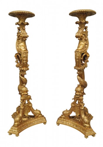 Pair of « Dolphins » Torcheres holders, France, Circa 1860