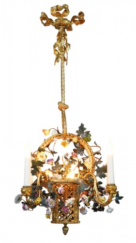 H. Vian, Lustre au bouquet fleuri et ses appliques, France Circa 1890