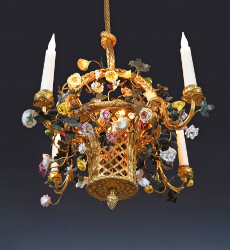 H. Vian, Lustre au bouquet fleuri et ses appliques, France Circa 1890 - 