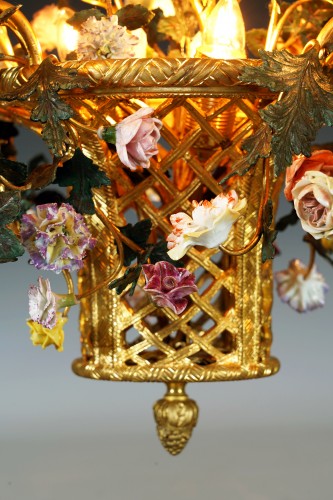  - H. Vian, Lustre au bouquet fleuri et ses appliques, France Circa 1890