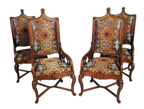 Set of Four Neo-Gothic Armchairs, France Circa 1860