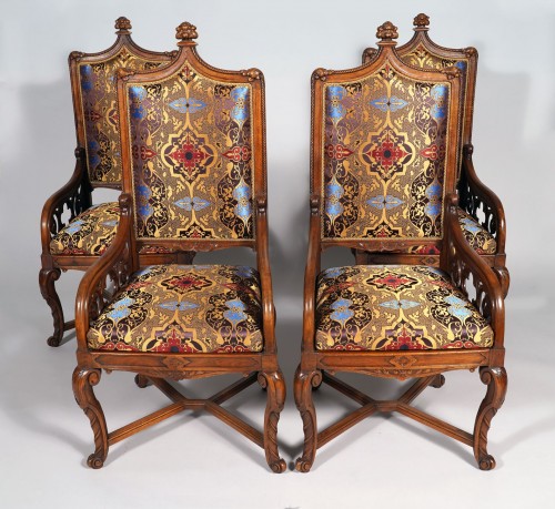 Seating  - Set of Four Neo-Gothic Armchairs, France Circa 1860