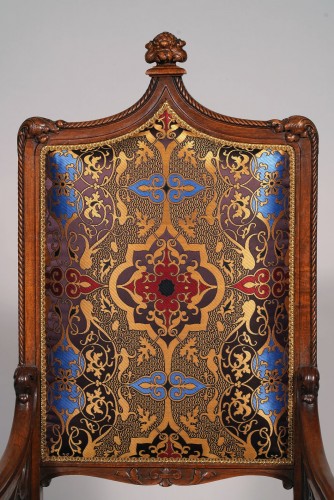 19th century - Set of Four Neo-Gothic Armchairs, France Circa 1860