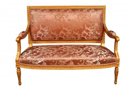  Louis XVI style Giltwood Sofa After a Model by G. Jacob, France Circa 1880
