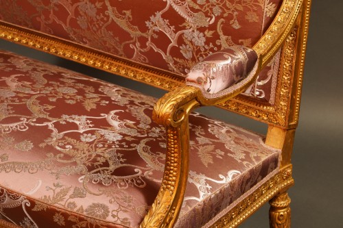 19th century -  Louis XVI style Giltwood Sofa After a Model by G. Jacob, France Circa 1880