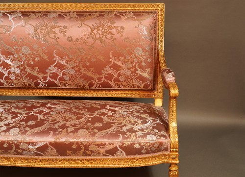  Louis XVI style Giltwood Sofa After a Model by G. Jacob, France Circa 1880 - 