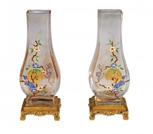 Baccarat And E. Rousseau, Pair Of "Clair de Lune" Vases, France Circa 1880