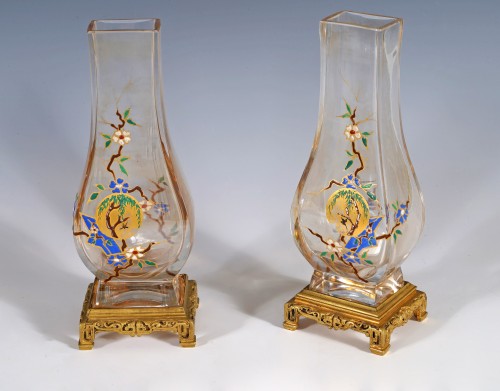 Glass & Crystal  - Baccarat And E. Rousseau, Pair Of &quot;Clair de Lune&quot; Vases, France Circa 1880