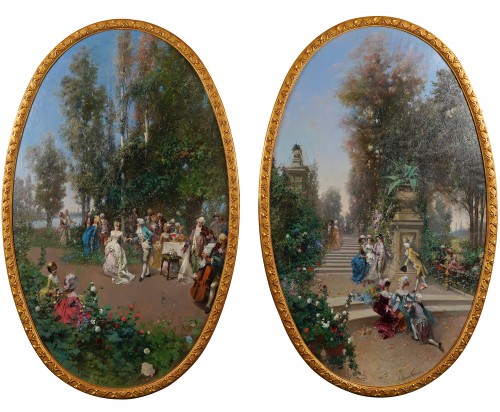 G. Simoni, Pair of paintings "Les Fêtes Galantes", Paris, 1881 - Paintings & Drawings Style 