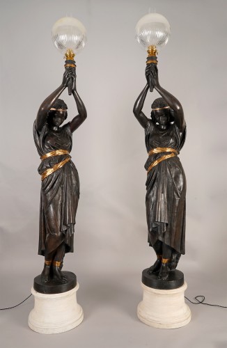 M. Moreau &amp; Val d'Osne, Pair of "Nubian" Torcheres, France, Late 19th cent. - Lighting Style 