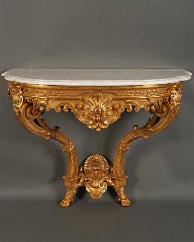 Console en bois sculpté et doré , France circa 1870 - Mobilier Style Napoléon III