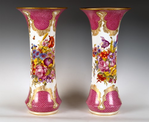 Manufacture de Meissen, paire de vases cornets -  Allemagne Circa 1880 - Céramiques, Porcelaines Style 