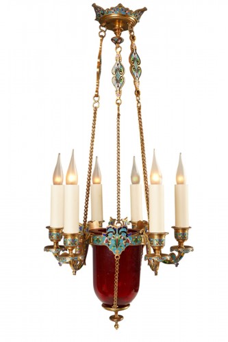 F. Barbedienne, lustre orientalisant et ses appliques, France circa 1880