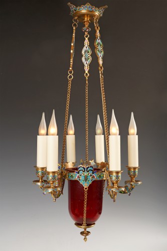 F. Barbedienne, lustre orientalisant et ses appliques, France circa 1880 - Luminaires Style 
