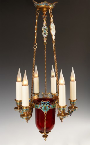 Luminaires Lustre - F. Barbedienne, lustre orientalisant et ses appliques, France circa 1880
