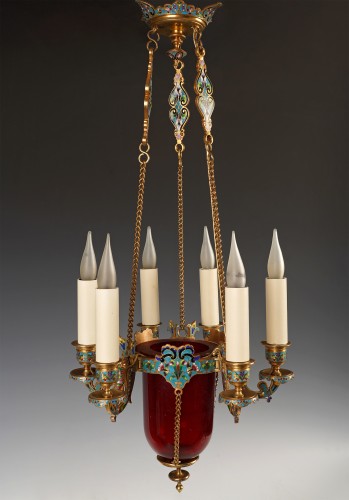 XIXe siècle - F. Barbedienne, lustre orientalisant et ses appliques, France circa 1880