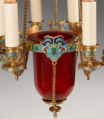 Antiquités - F. Barbedienne, lustre orientalisant et ses appliques, France circa 1880