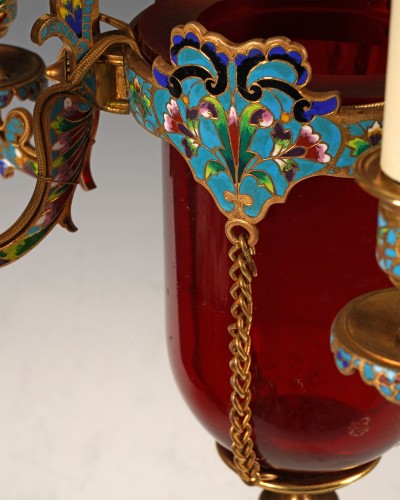 Antiquités - F. Barbedienne, lustre orientalisant et ses appliques, France circa 1880