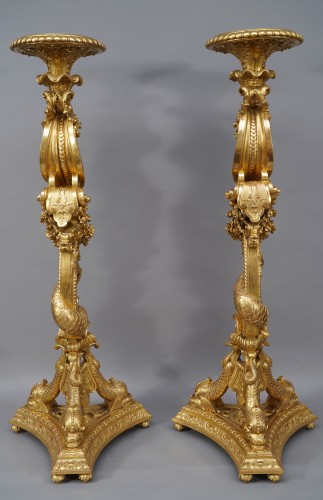 Paire de porte-torchères « aux Dauphins », France Circa 1860 - Napoléon III
