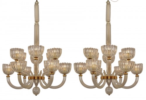 Barovier & Toso, paire de lustres Murano, Italie circa 1940