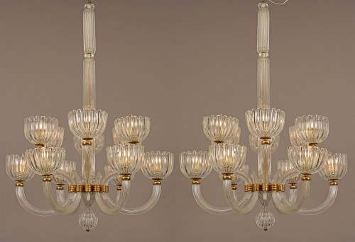 Barovier & Toso, paire de lustres Murano, Italie circa 1940 - Luminaires Style 