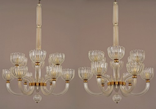 Luminaires Lustre - Barovier & Toso, paire de lustres Murano, Italie circa 1940