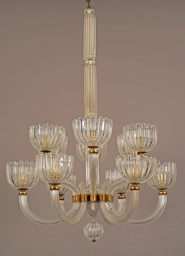 XXe siècle - Barovier & Toso, paire de lustres Murano, Italie circa 1940