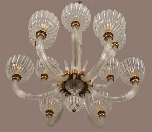Antiquités - Barovier & Toso, paire de lustres Murano, Italie circa 1940