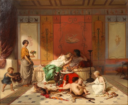 Tableaux et dessins Tableaux XIXe siècle - Joseph Coomans (1813-1889), Derniers jours de bonheur à Pompéi