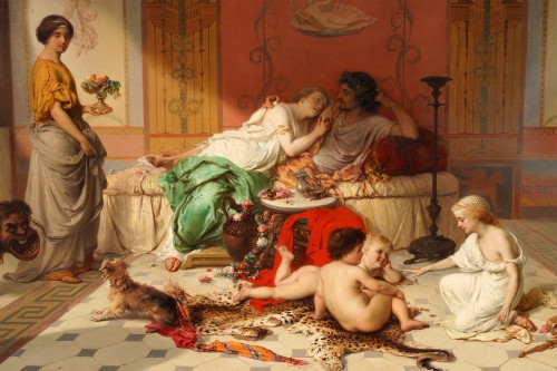 Joseph Coomans (1813-1889), Derniers jours de bonheur à Pompéi - Tobogan Antiques
