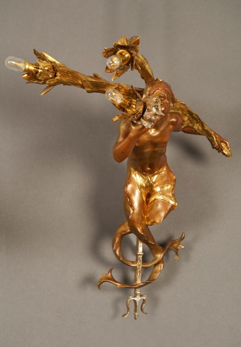 Napoléon III - G. de Kerveguen, "Triton and Mermaid" Sconces, France Circa 1890